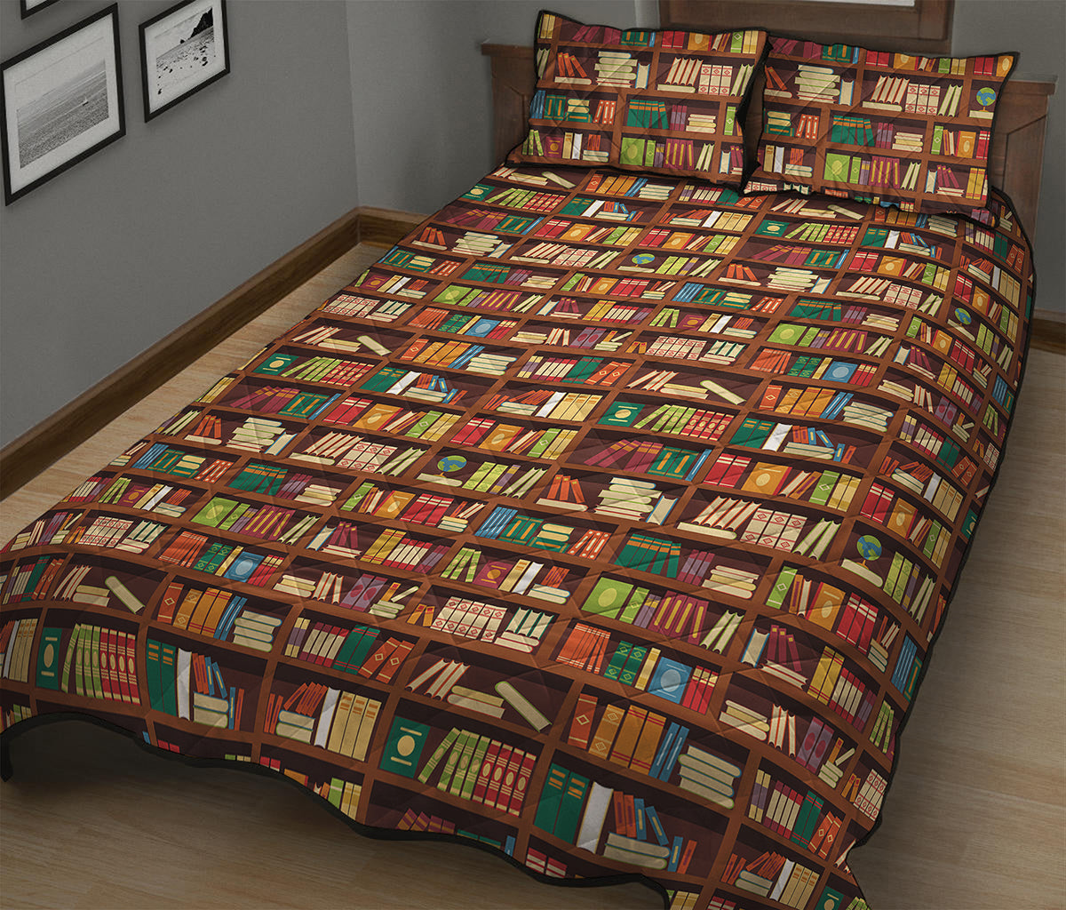 Reading Library Pattern Print Quilt Bed Set