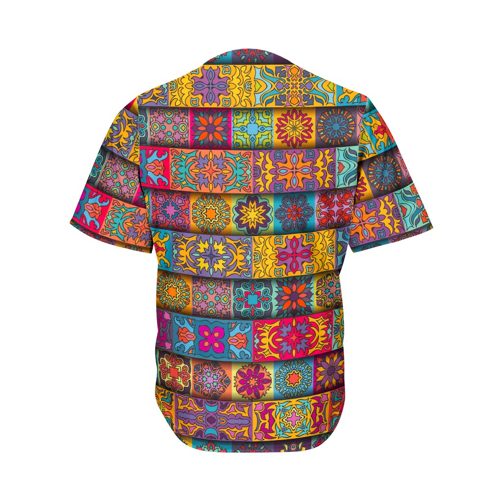 Rectangle Mandala Bohemian Pattern Print Men's Baseball Jersey