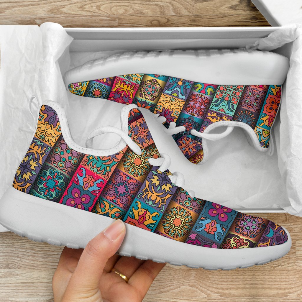 Rectangle Mandala Bohemian Pattern Print Mesh Knit Shoes GearFrost
