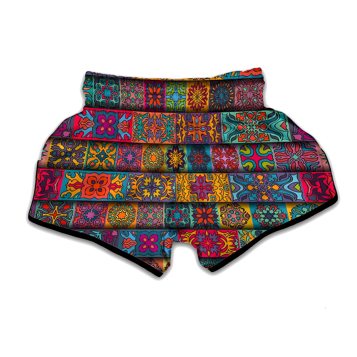 Rectangle Mandala Bohemian Pattern Print Muay Thai Boxing Shorts