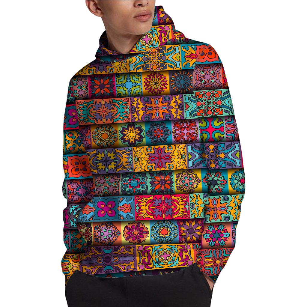 Rectangle Mandala Bohemian Pattern Print Pullover Hoodie