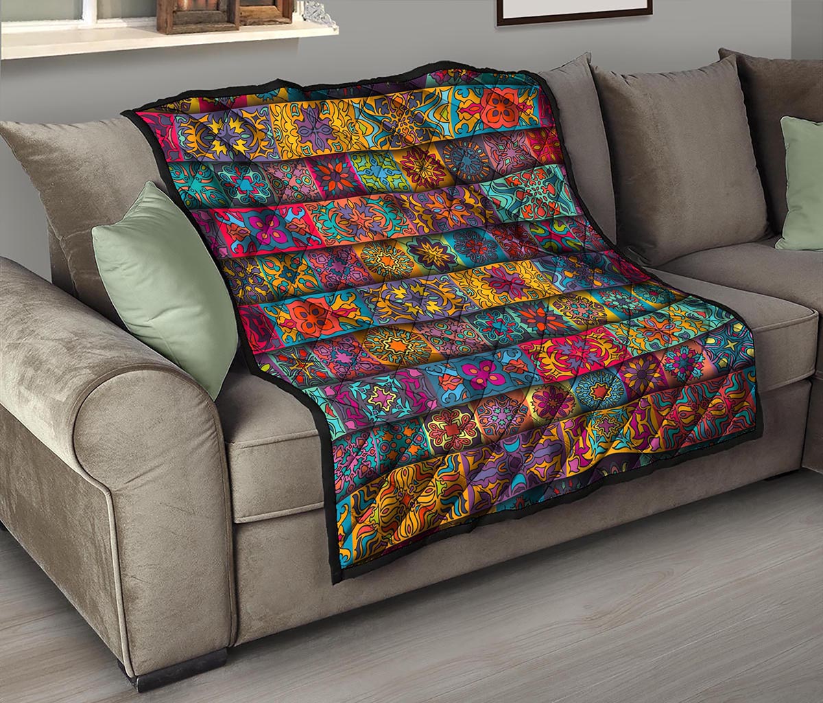 Rectangle Mandala Bohemian Pattern Print Quilt