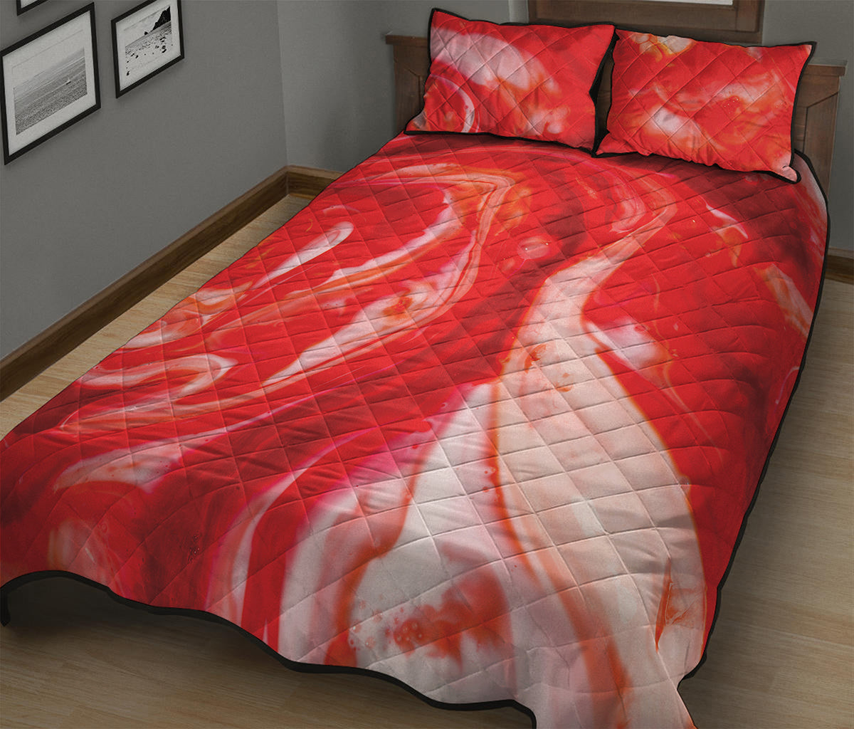 Red Acid Melt Print Quilt Bed Set
