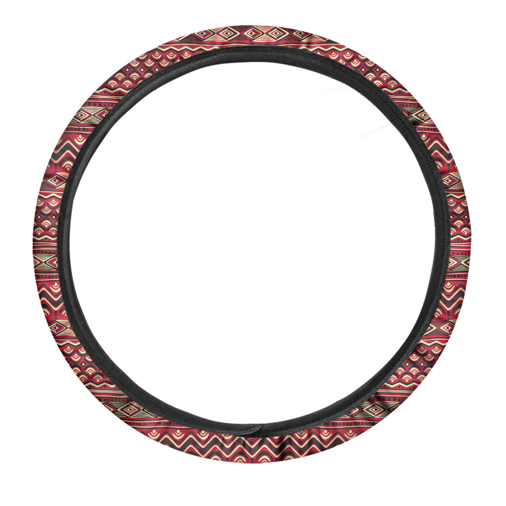 Red African Tribal Pattern Print Car Steering Wheel Cover