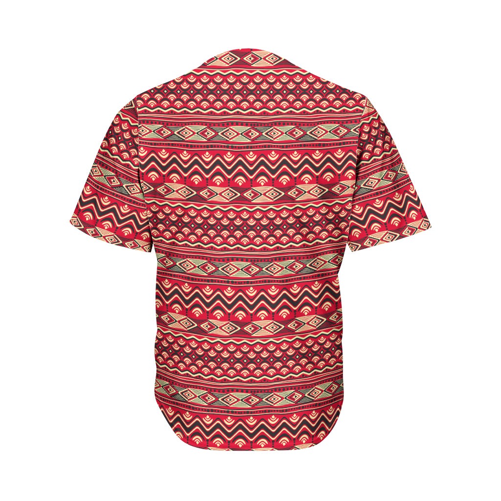 Red African Tribal Pattern Print Men's Baseball Jersey