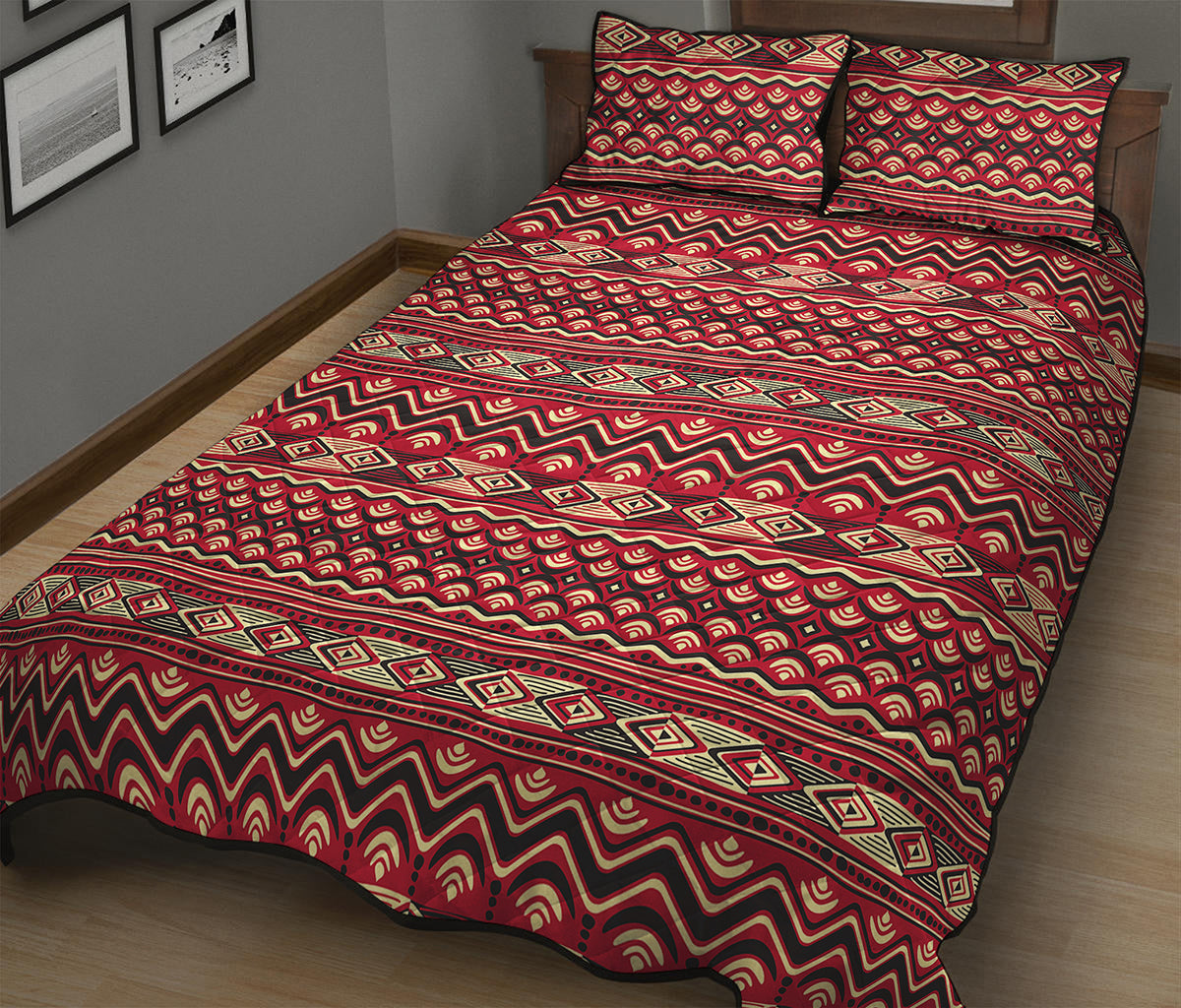 Red African Tribal Pattern Print Quilt Bed Set