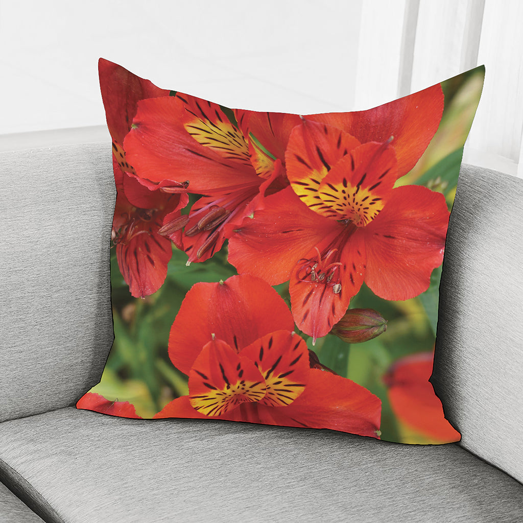 Red Alstroemeria Print Pillow Cover