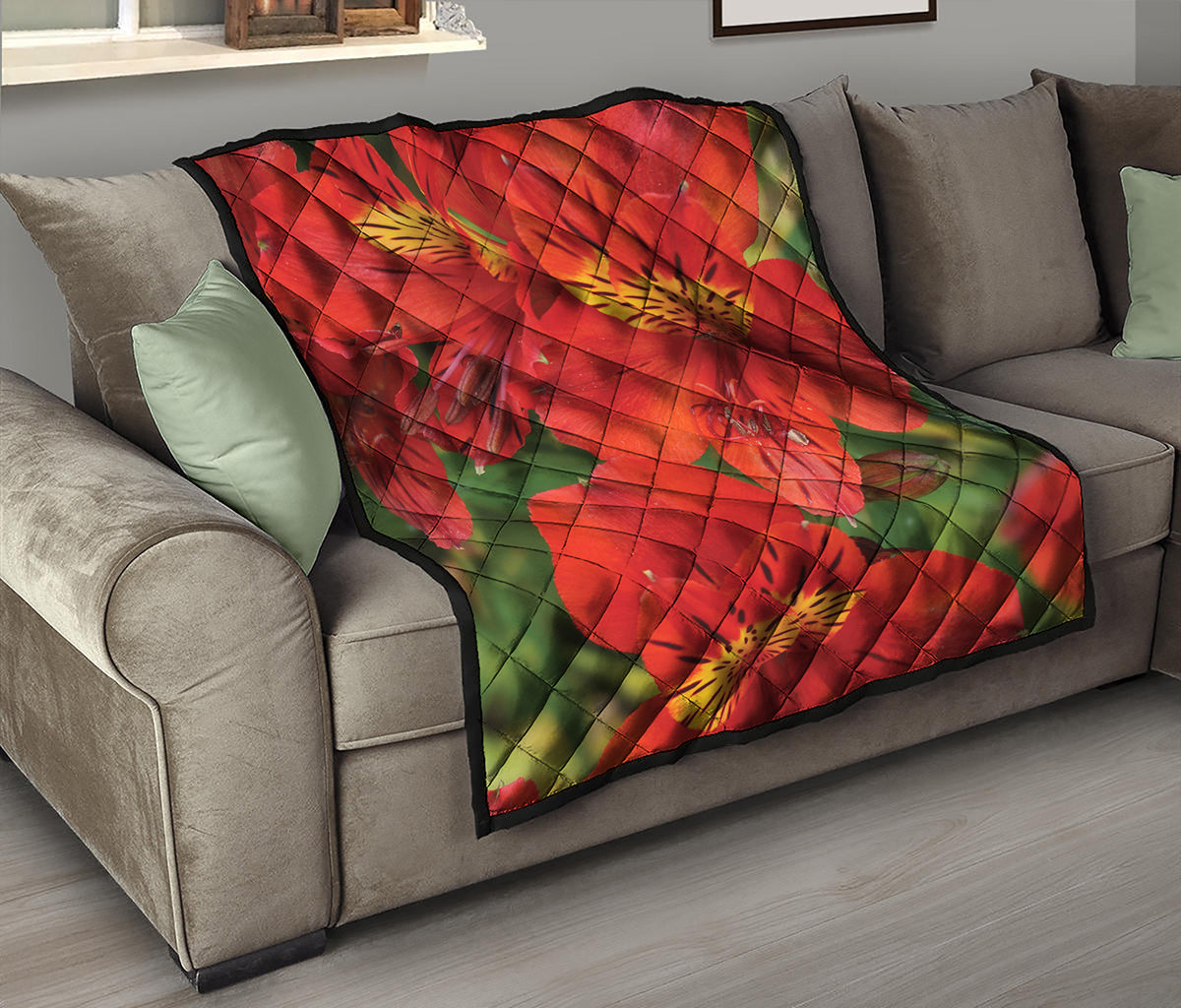 Red Alstroemeria Print Quilt