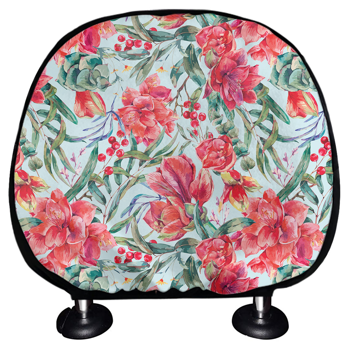 Red Amaryllis Pattern Print Car Headrest Covers