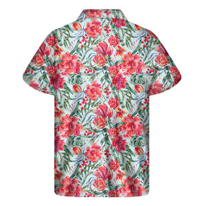 Red Amaryllis Pattern Print Men's Short Sleeve Shirt