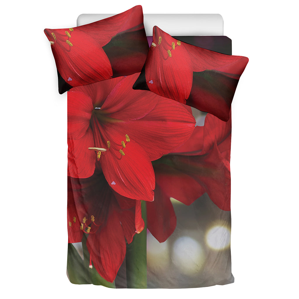 Red Amaryllis Print Duvet Cover Bedding Set