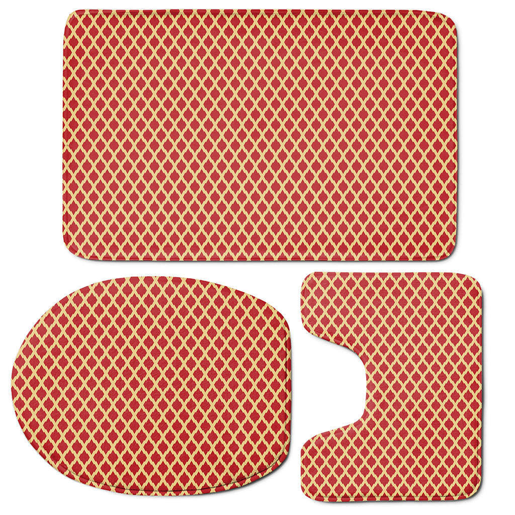Red And Beige Japanese Pattern Print 3 Piece Bath Mat Set