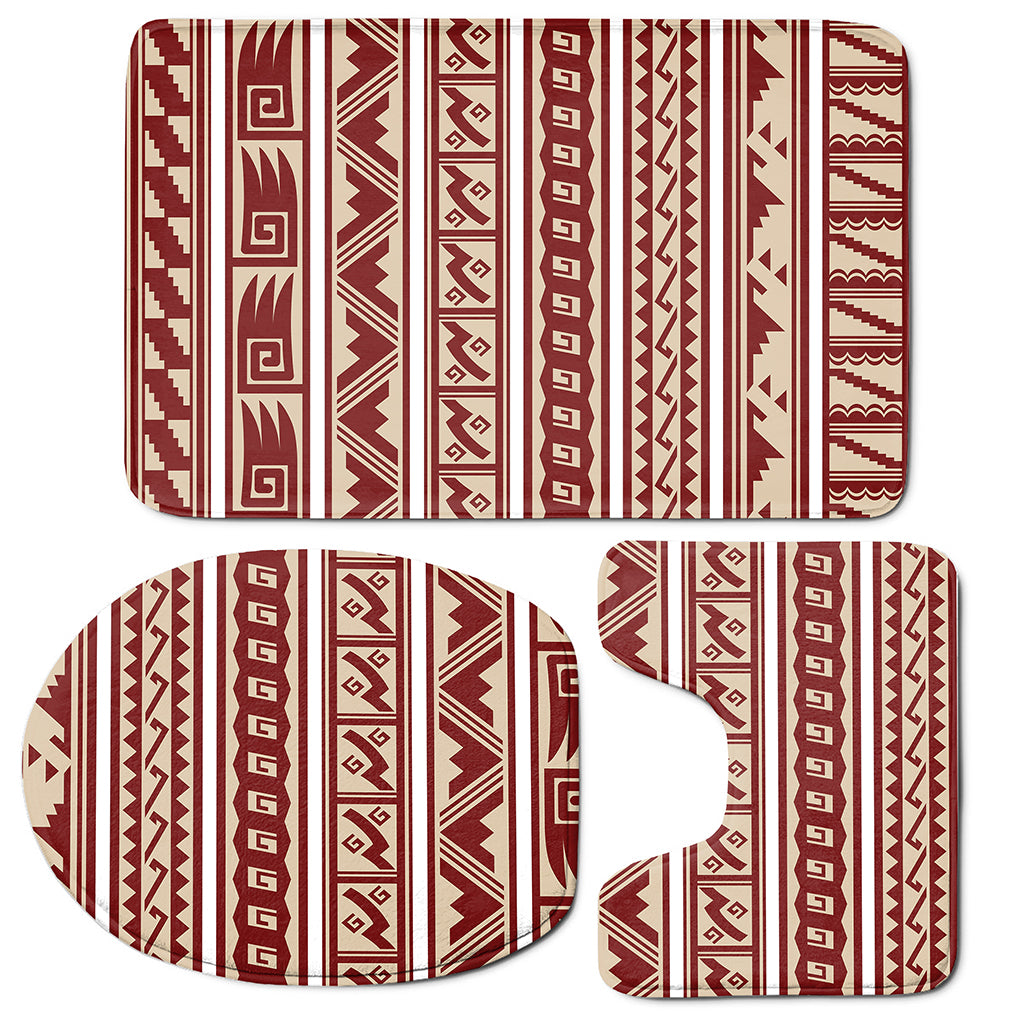Red And Beige Southwestern Pattern Print 3 Piece Bath Mat Set