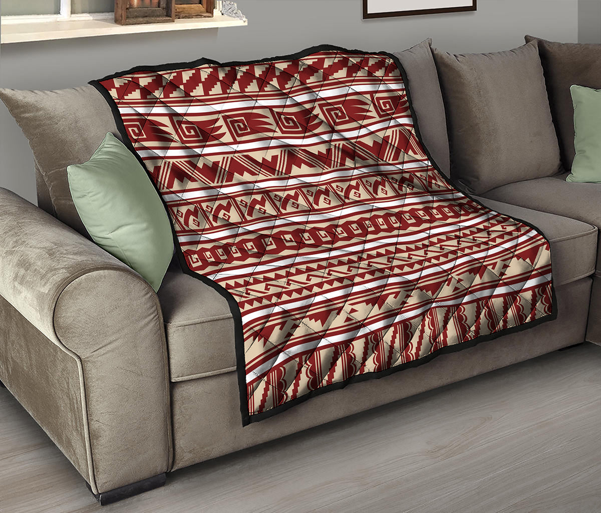 Red And Beige Southwestern Pattern Print Quilt
