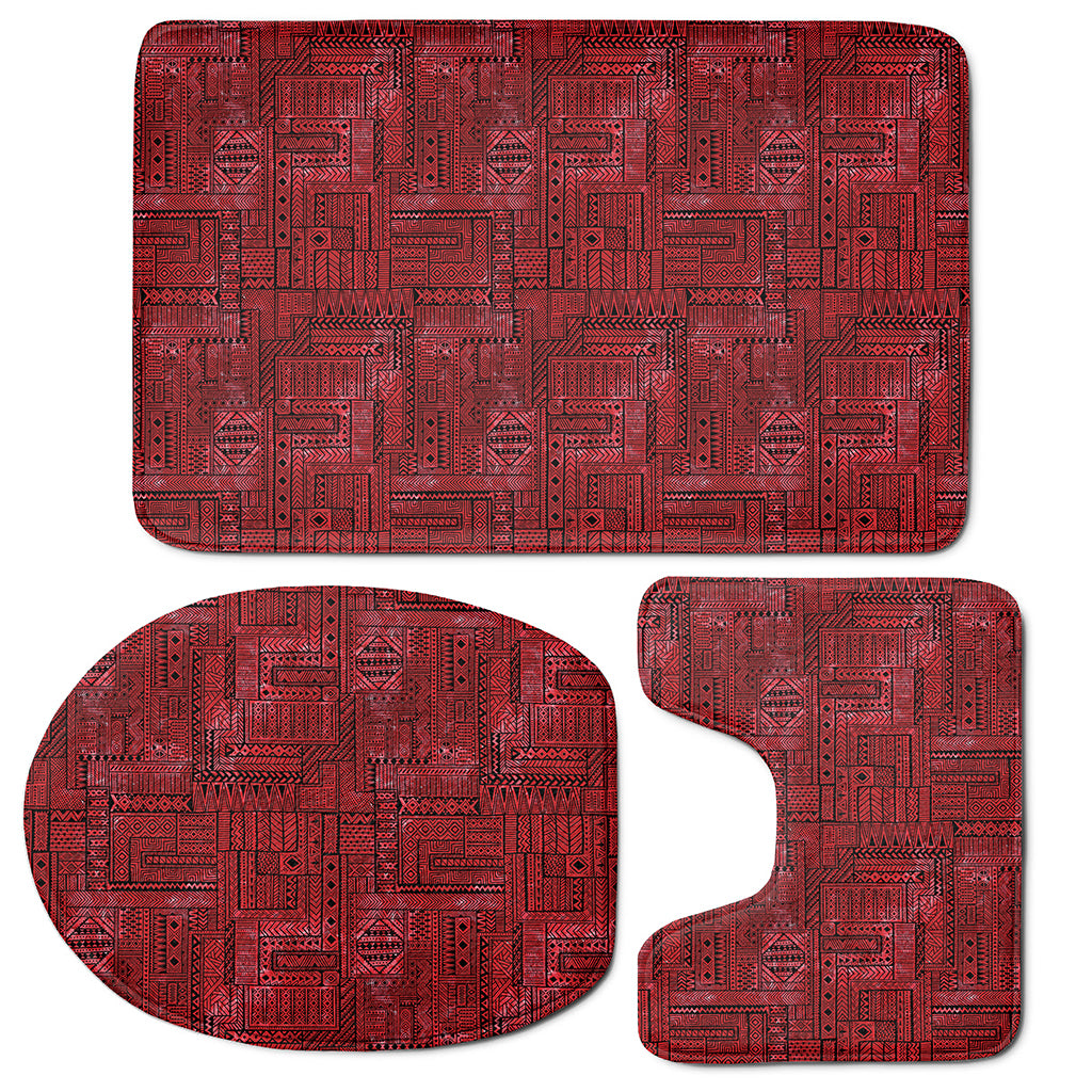 Red And Black African Ethnic Print 3 Piece Bath Mat Set