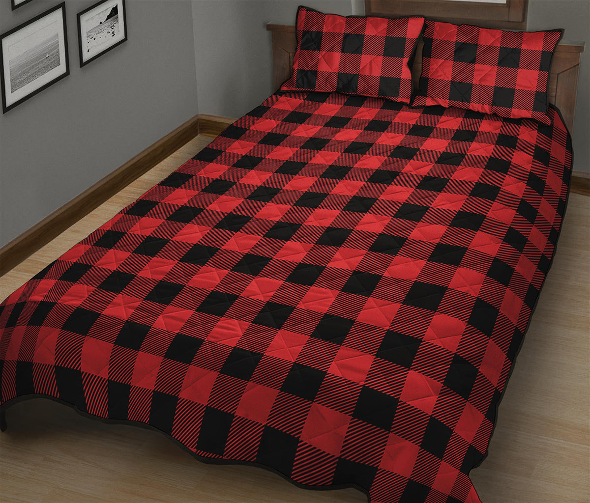 Red And Black Buffalo Check Print Quilt Bed Set
