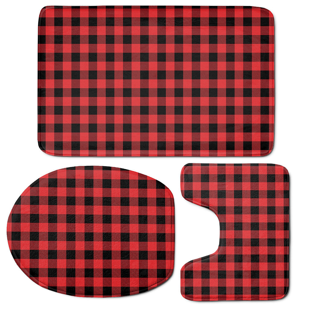 Red And Black Buffalo Plaid Print 3 Piece Bath Mat Set