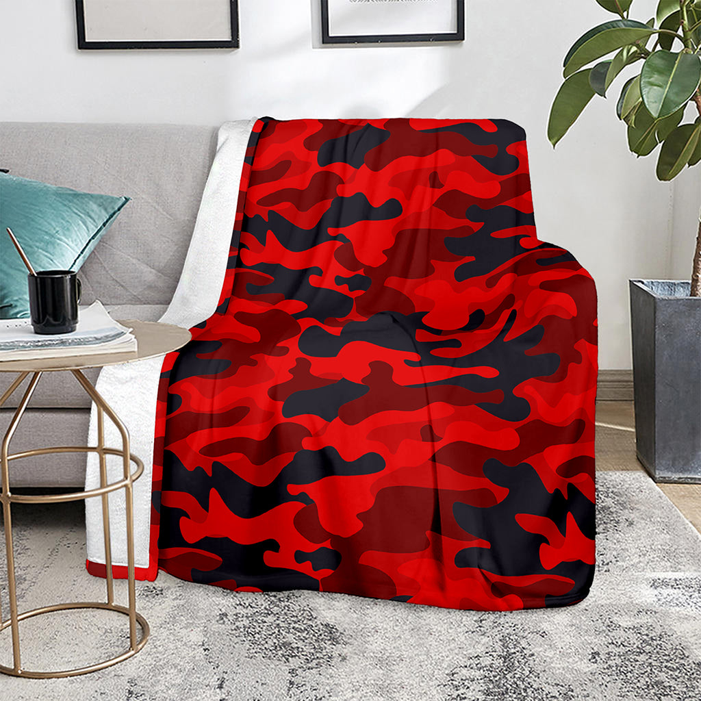 Red And Black Camouflage Print Blanket