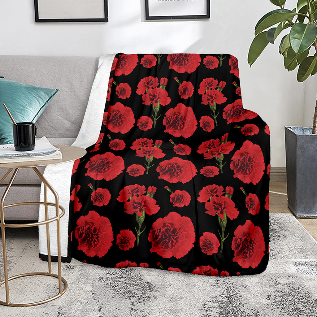 Red And Black Carnation Pattern Print Blanket
