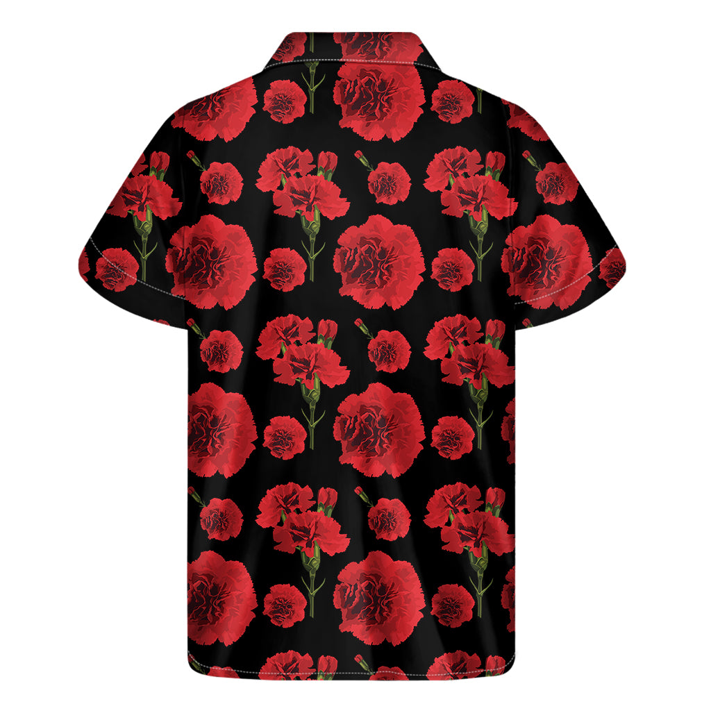 Red And Black Carnation Pattern Print Men's Short Sleeve Shirt