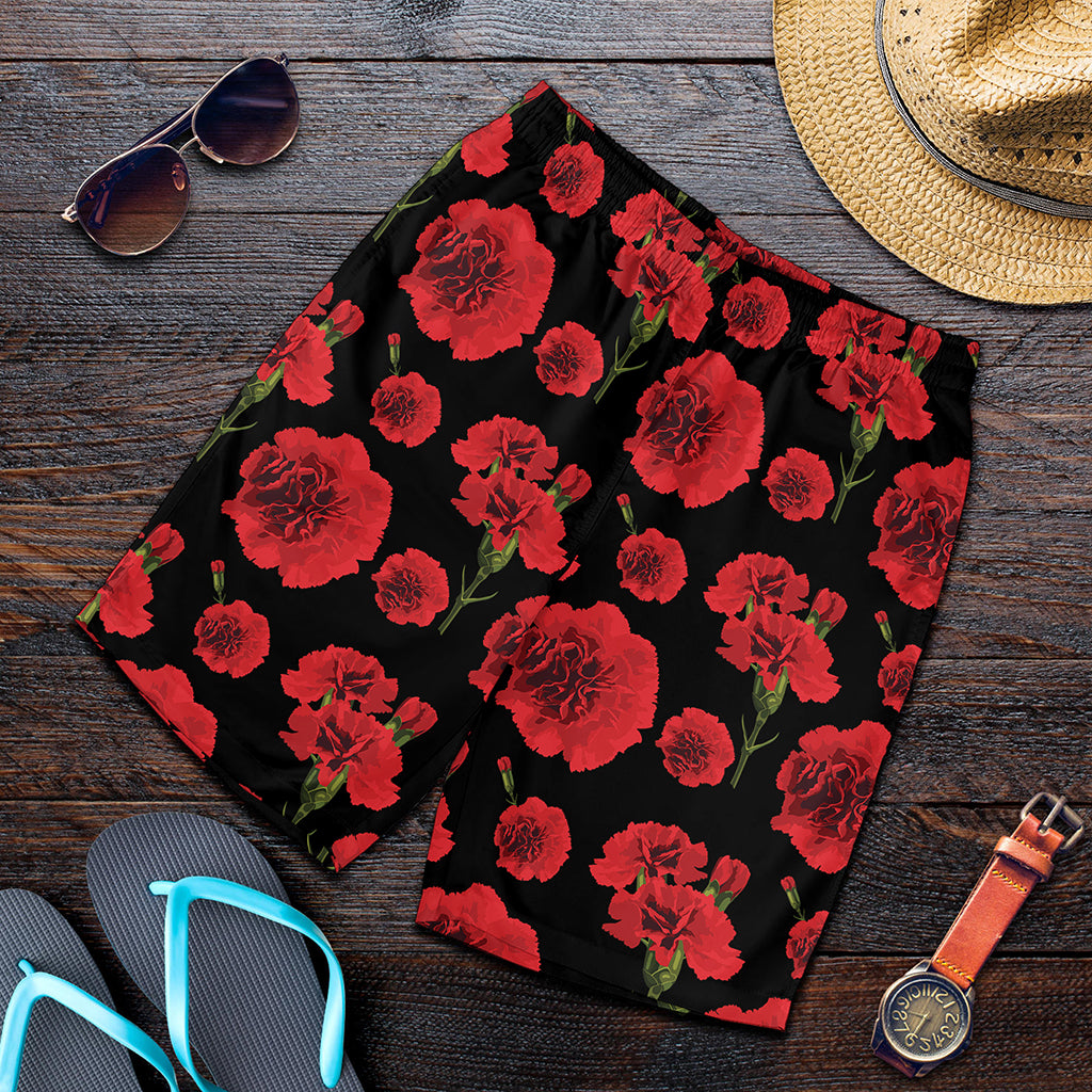 Red And Black Carnation Pattern Print Men's Shorts