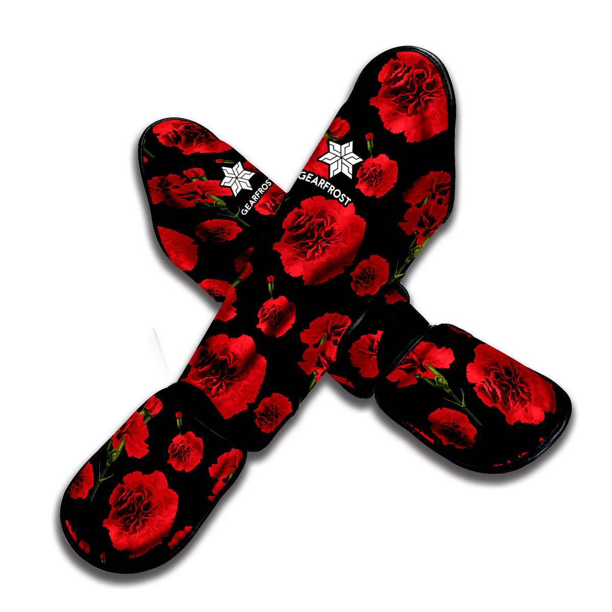 Red And Black Carnation Pattern Print Muay Thai Shin Guard