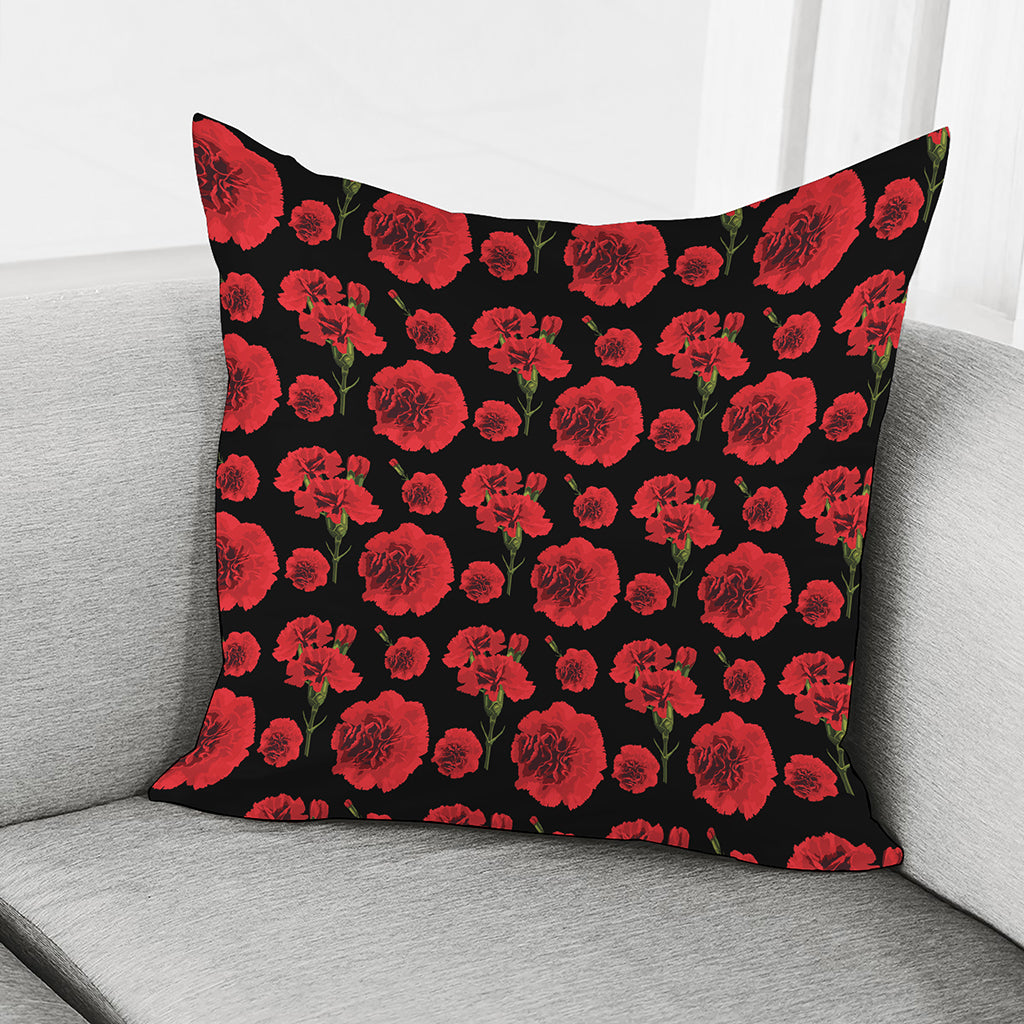 Red And Black Carnation Pattern Print Pillow Cover