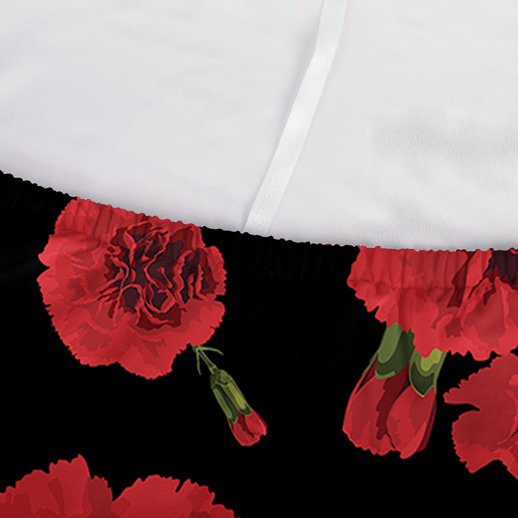 Red And Black Carnation Pattern Print Sofa Cover