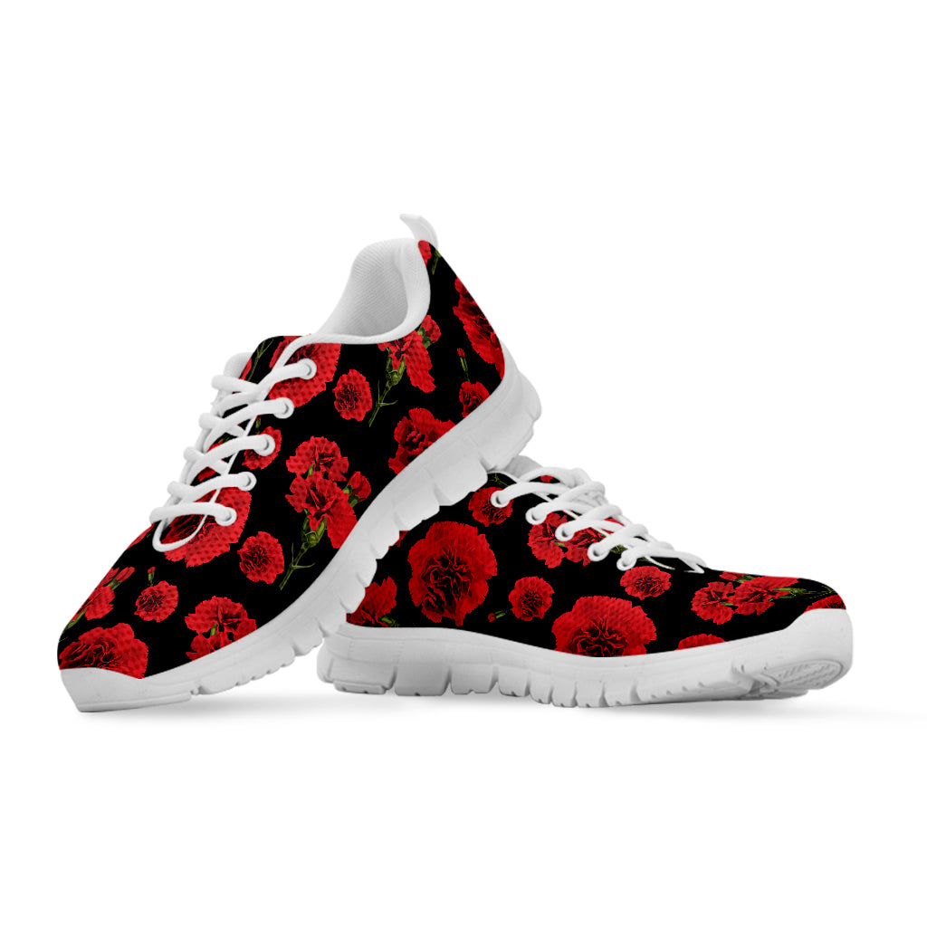 Red And Black Carnation Pattern Print White Sneakers