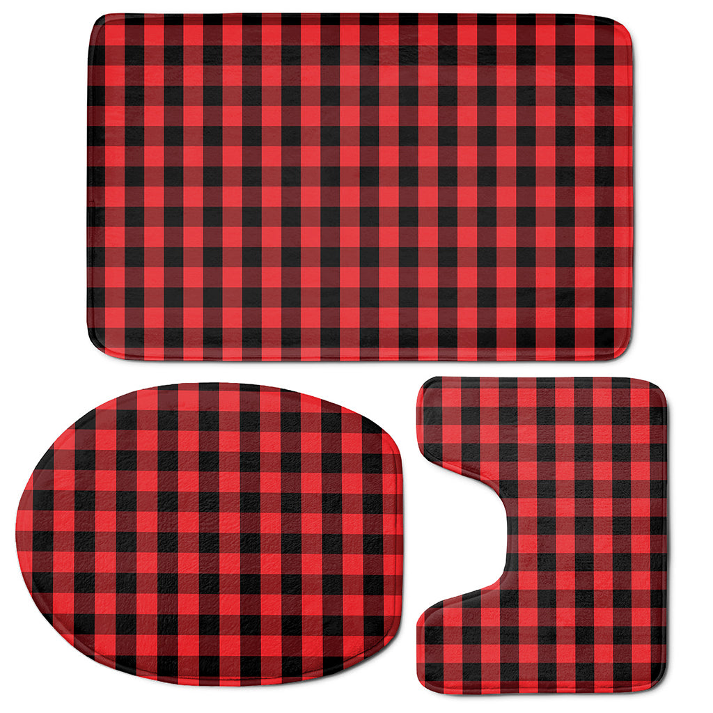Red And Black Check Pattern Print 3 Piece Bath Mat Set