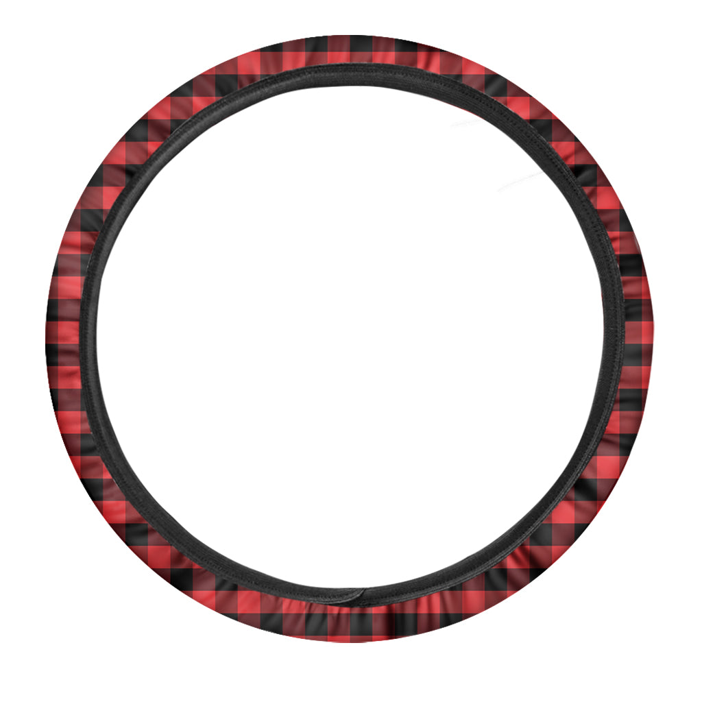 Red And Black Check Pattern Print Car Steering Wheel Cover