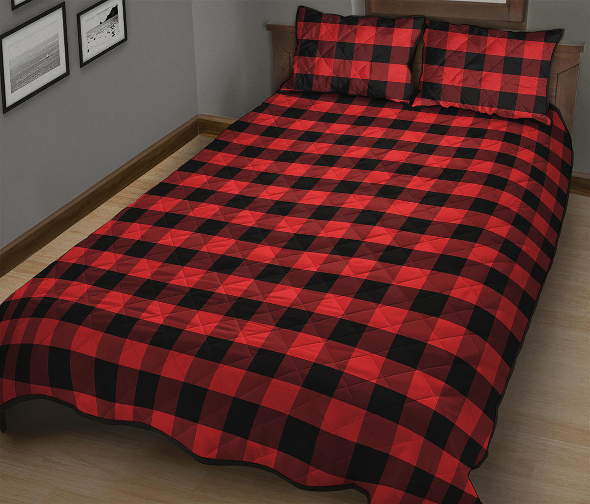 Red And Black Check Pattern Print Quilt Bed Set