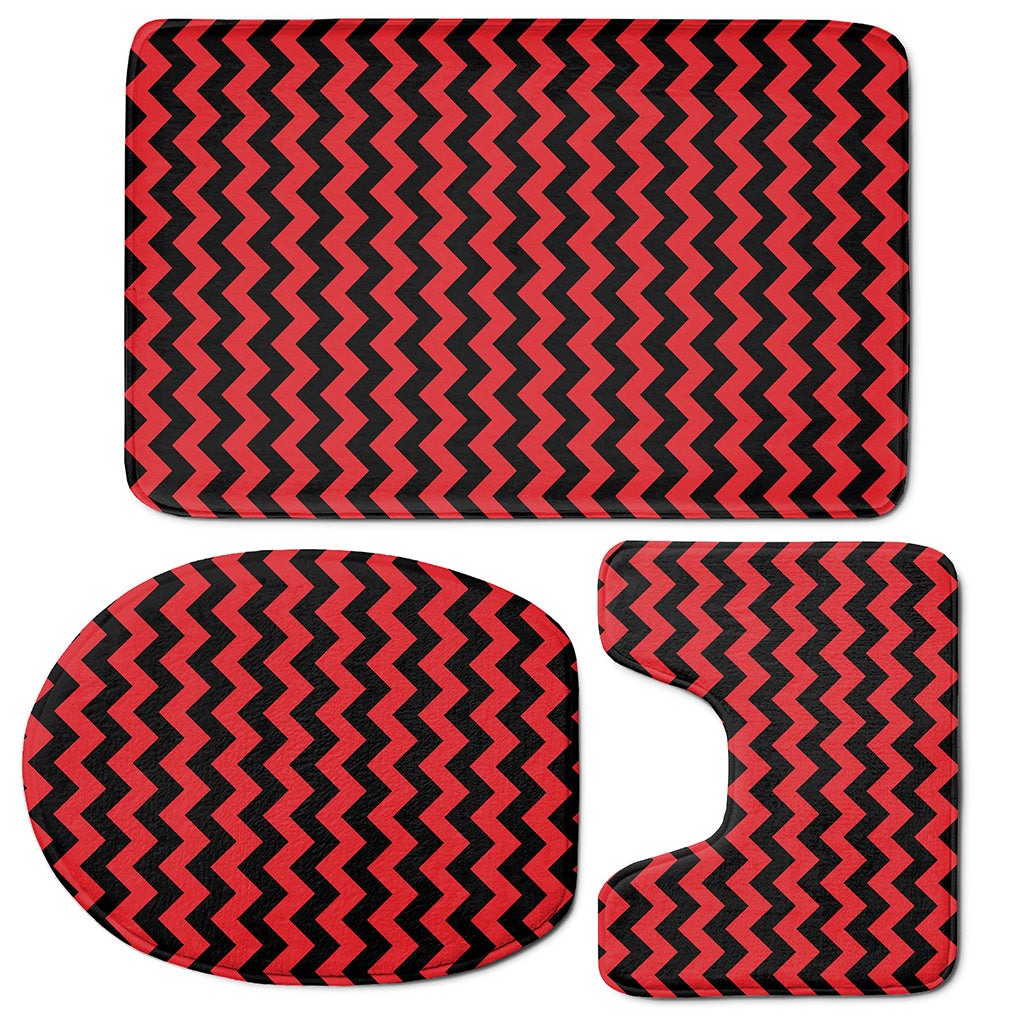 Red And Black Chevron Pattern Print 3 Piece Bath Mat Set