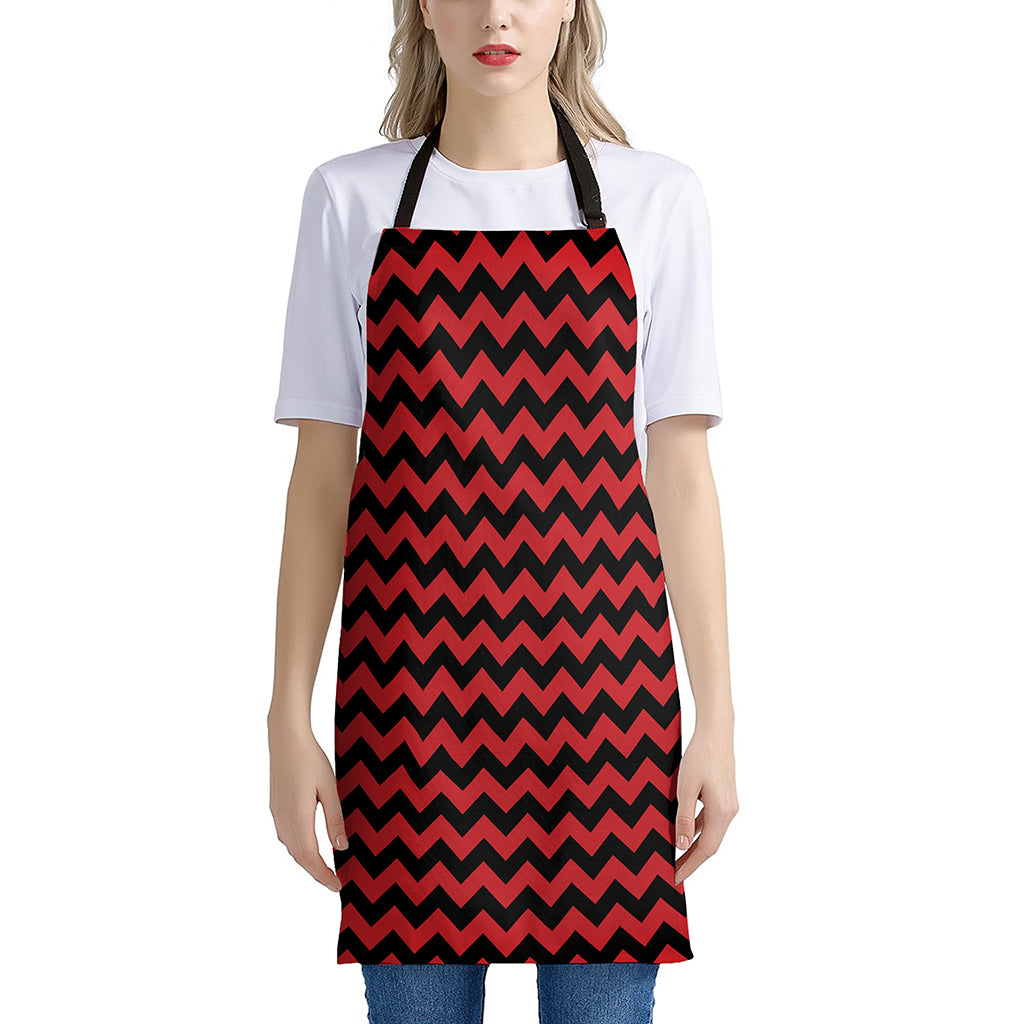 Red And Black Chevron Pattern Print Apron