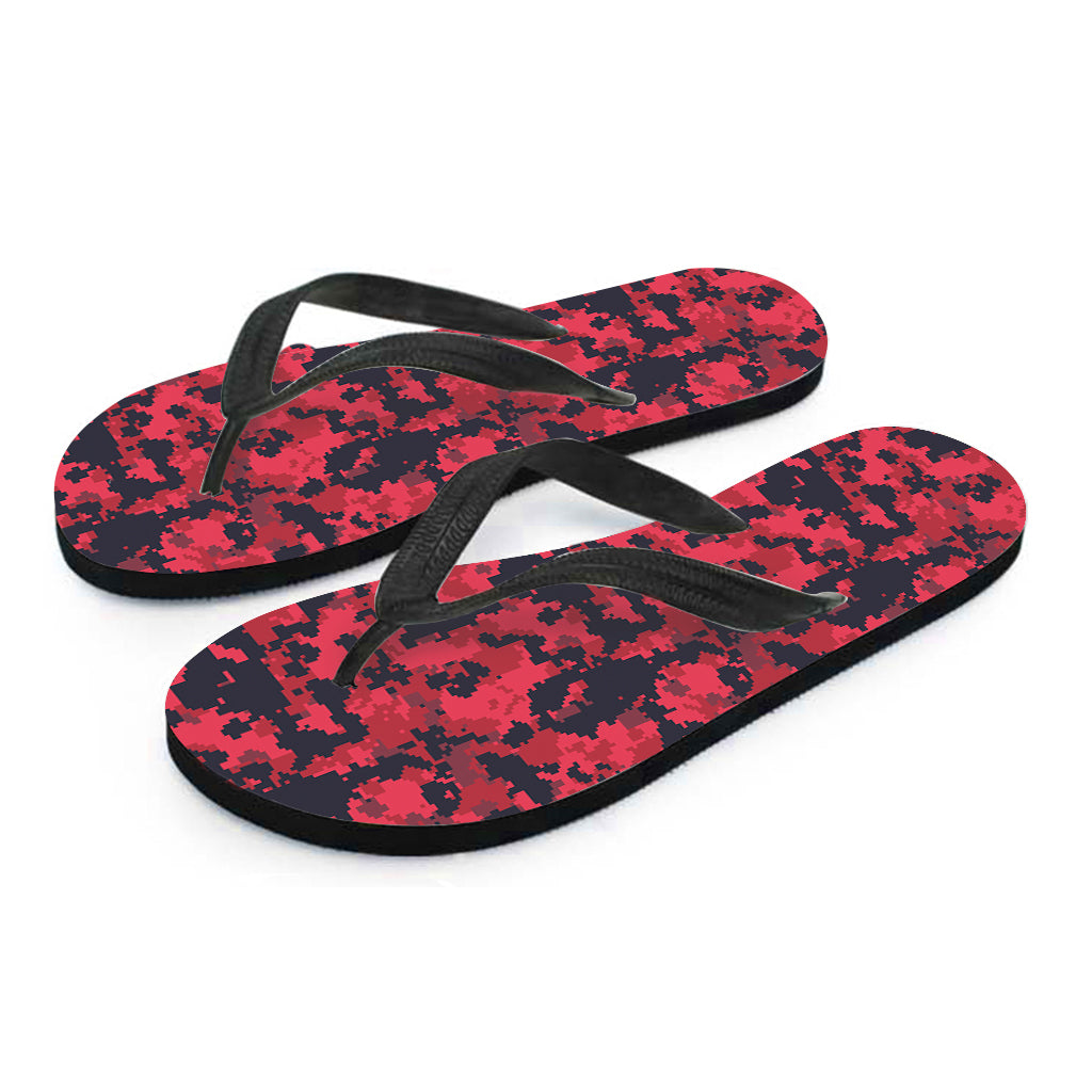 Red And Black Digital Camo Pattern Print Flip Flops