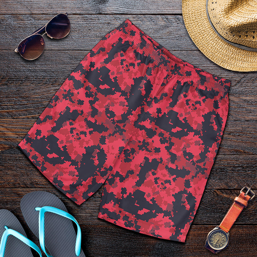 Red And Black Digital Camo Pattern Print Men's Shorts