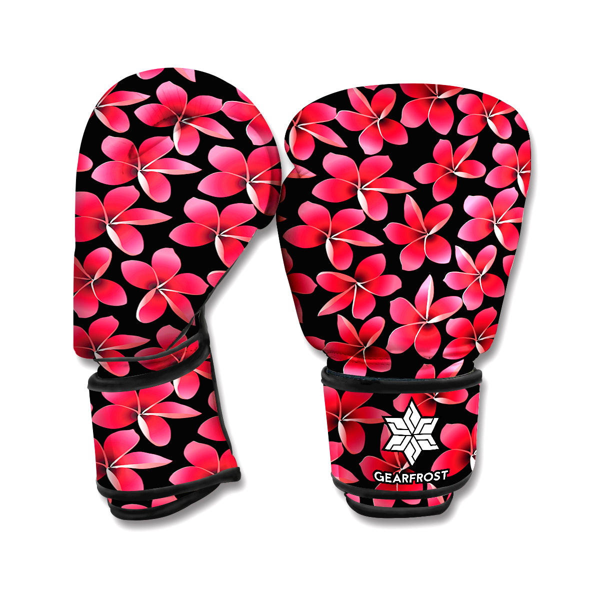 Red And Black Frangipani Pattern Print Boxing Gloves