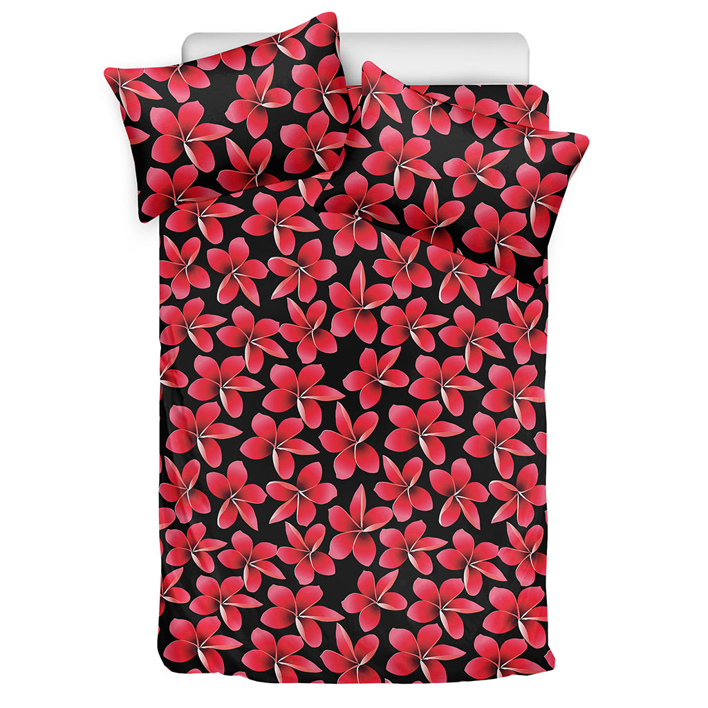 Red And Black Frangipani Pattern Print Duvet Cover Bedding Set