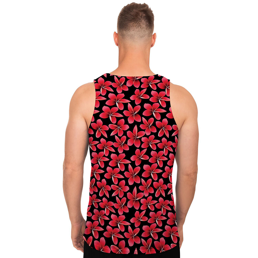 Red And Black Frangipani Pattern Print Men's Tank Top