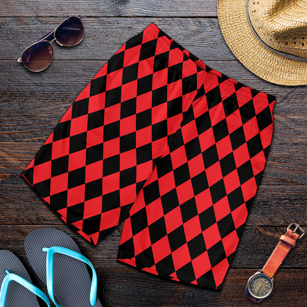 Red And Black Harlequin Pattern Print Men's Shorts