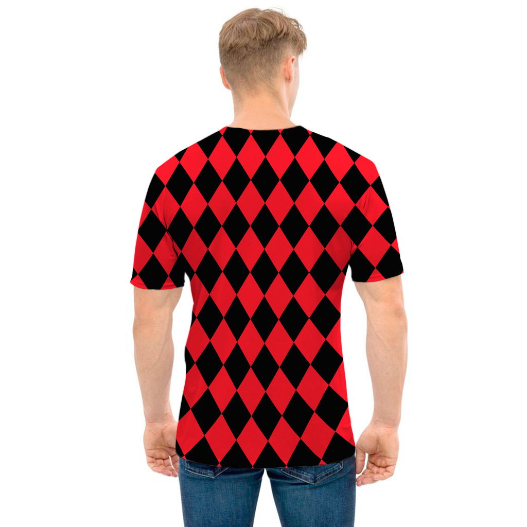Red And Black Harlequin Pattern Print Men's T-Shirt
