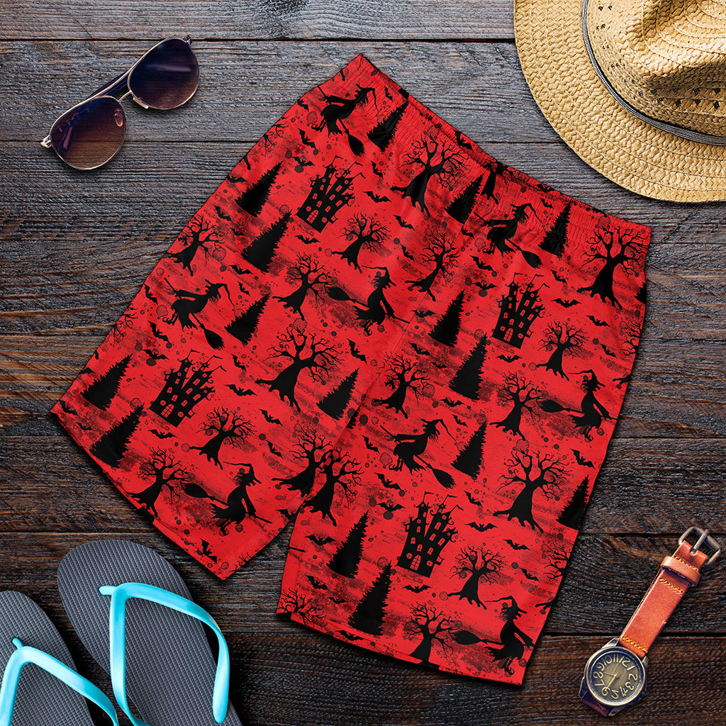 Red And Black Horror Witch Pattern Print Men's Shorts