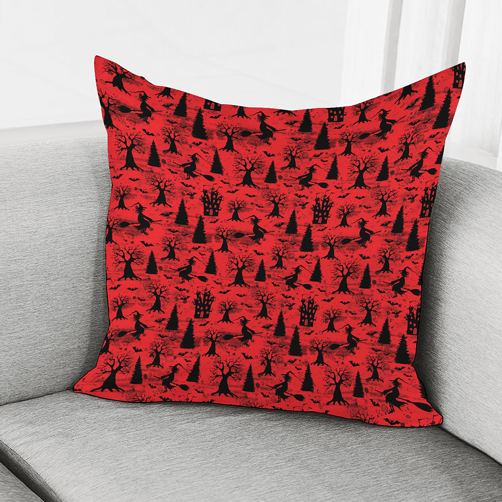 Red And Black Horror Witch Pattern Print Pillow Cover
