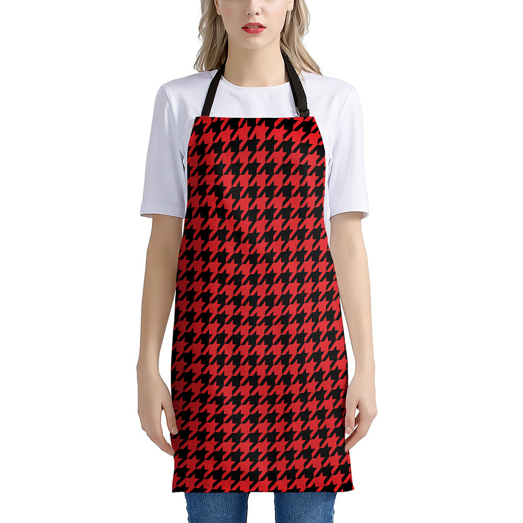 Red And Black Houndstooth Pattern Print Apron