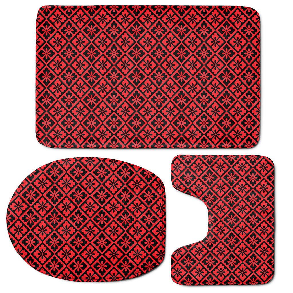Red And Black Japanese Pattern Print 3 Piece Bath Mat Set