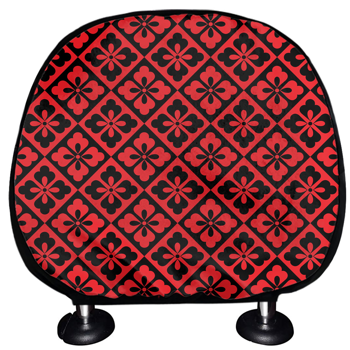 Red And Black Japanese Pattern Print Car Headrest Covers
