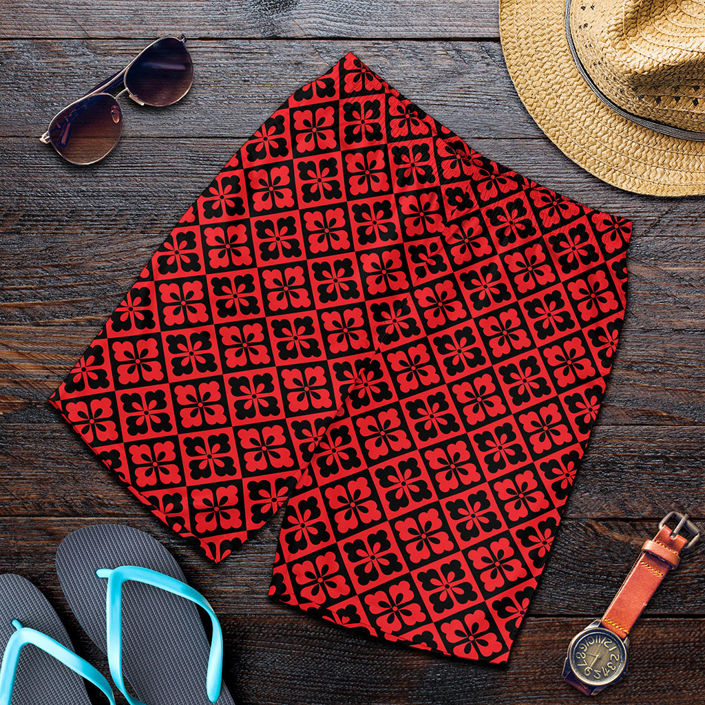 Red And Black Japanese Pattern Print Men's Shorts