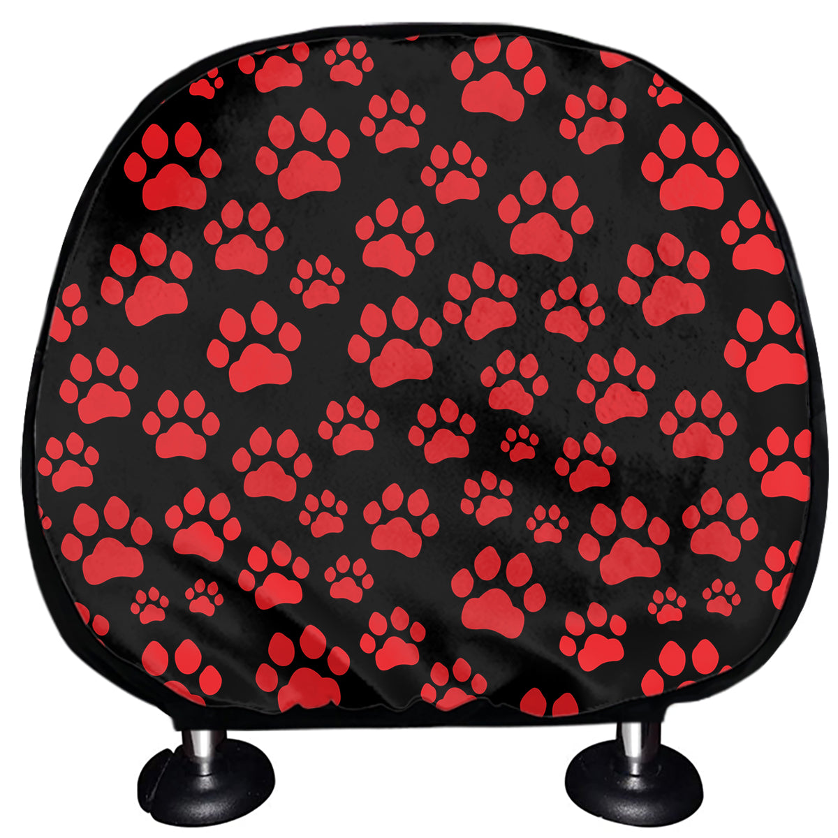 Red And Black Paw Pattern Print Car Headrest Covers