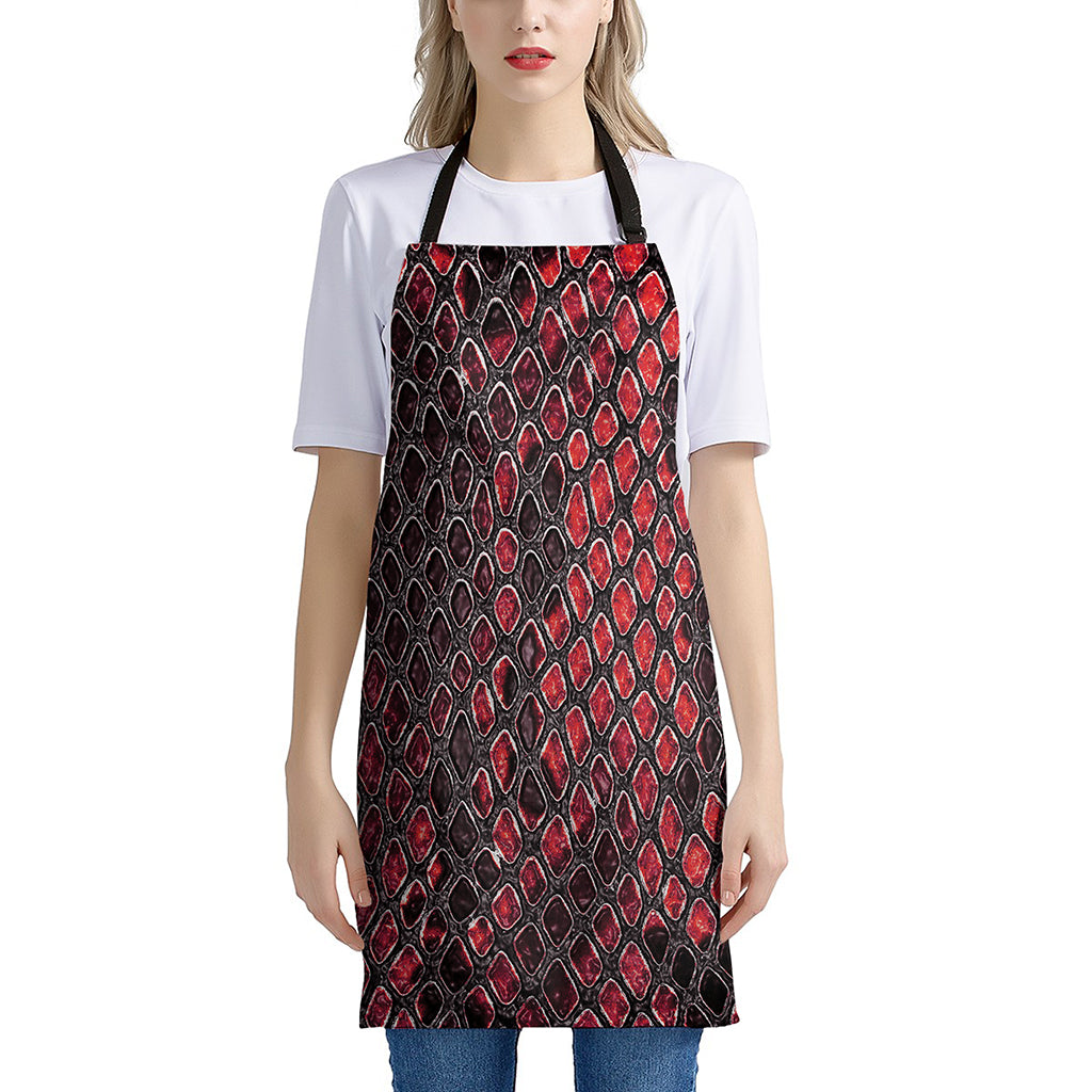 Red And Black Snakeskin Print Apron