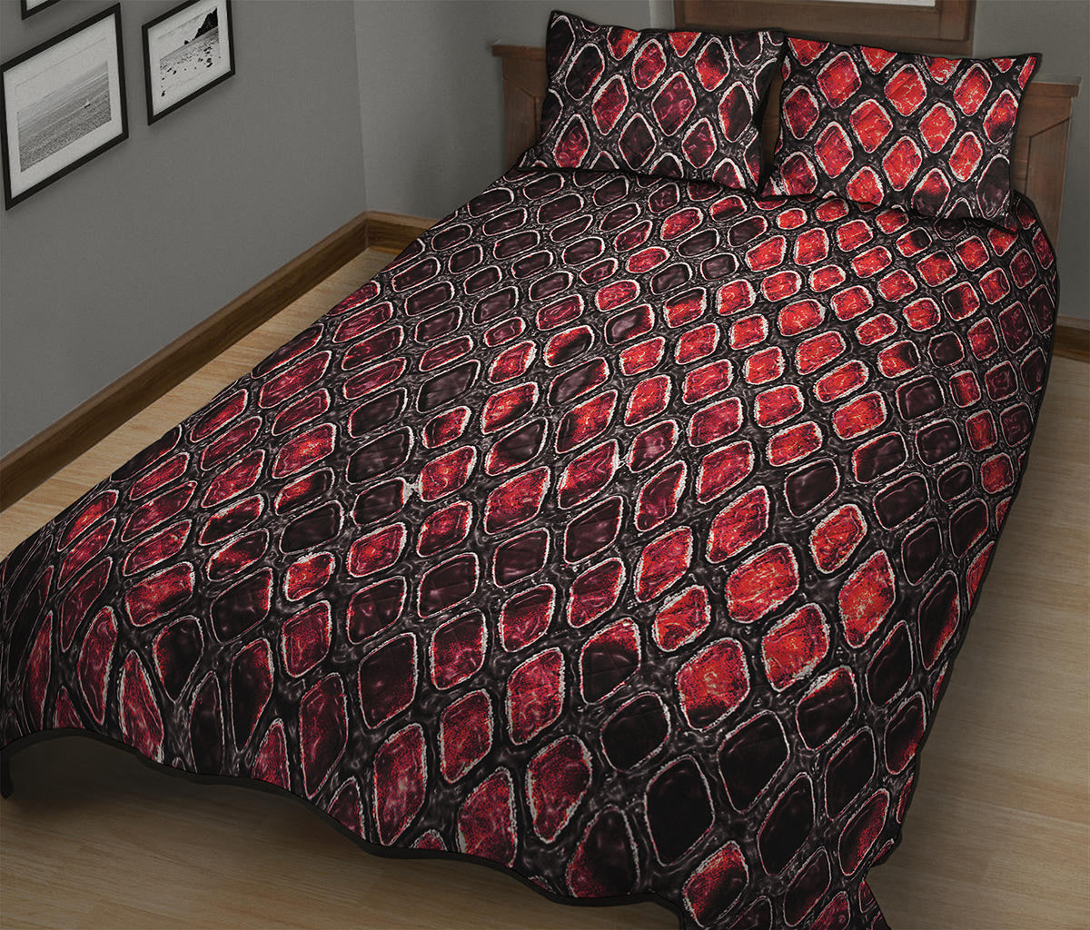 Red And Black Snakeskin Print Quilt Bed Set